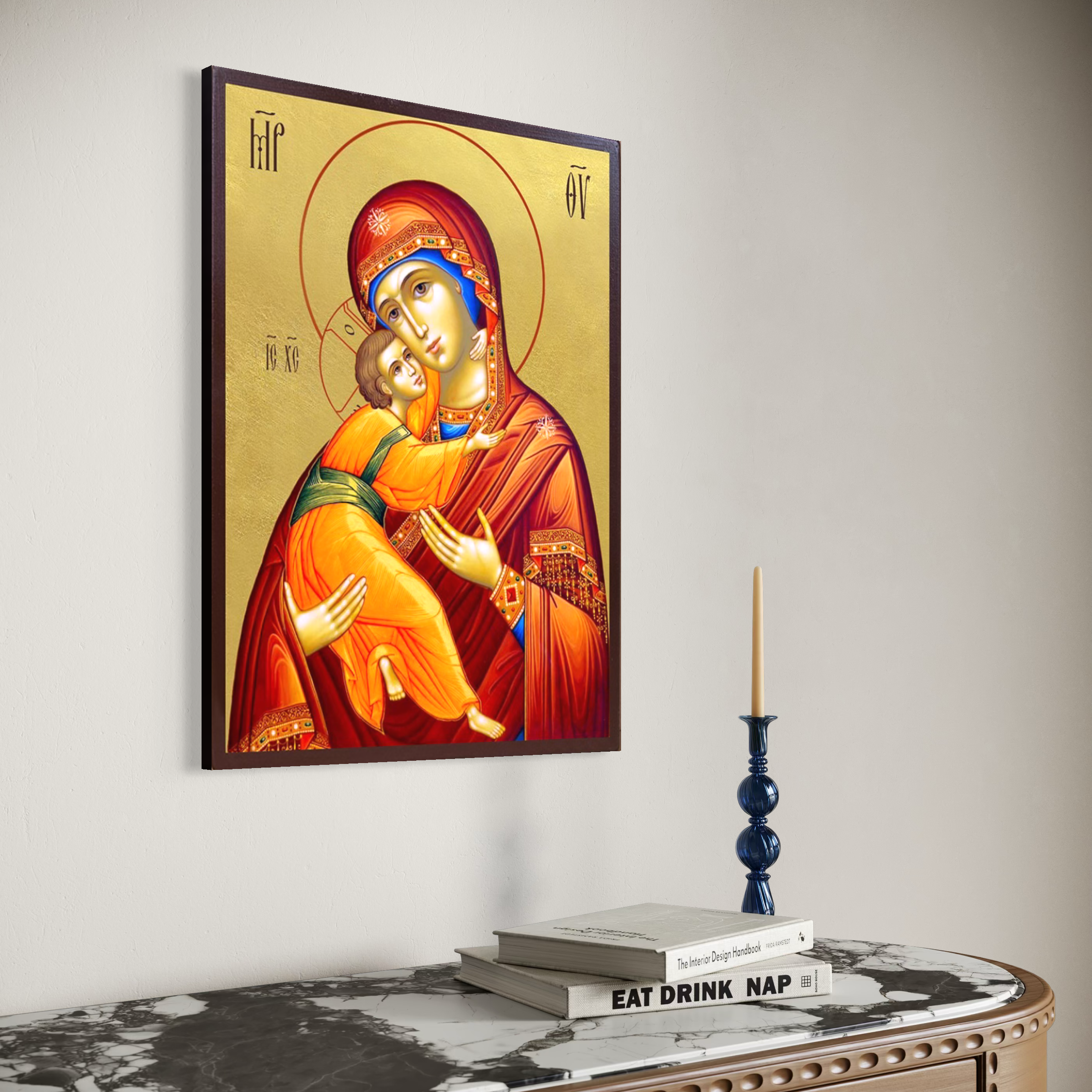 Tablou canvas cu icoana bizantina cu maica domnului si pruncul
